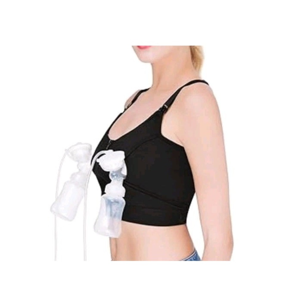 Pacasso Hands Free Pumping Bra Black Front Zip Adjustable Maternity Nursing Bra‎